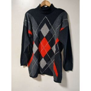 Vtg 80's valrie stevens womens medium argyle rabbit hair wool black red sweater